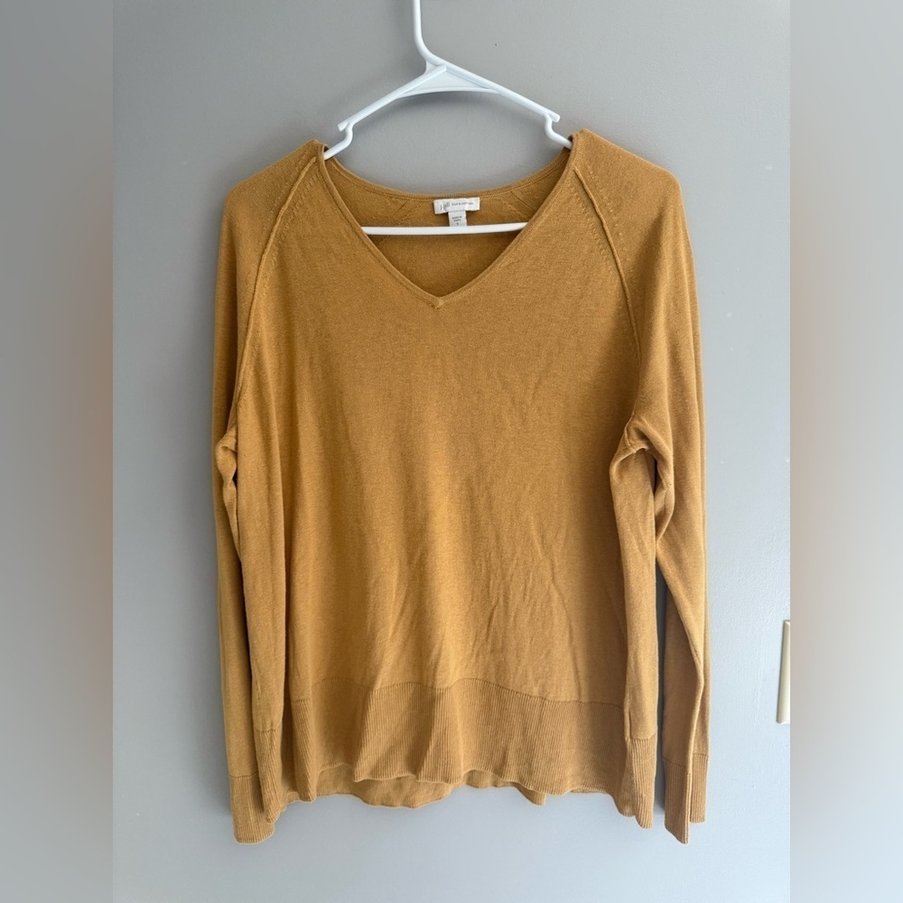 J Jill Pullover Sweater Women’s SZ S Mustard Yellow Lightweight V Neck Silk